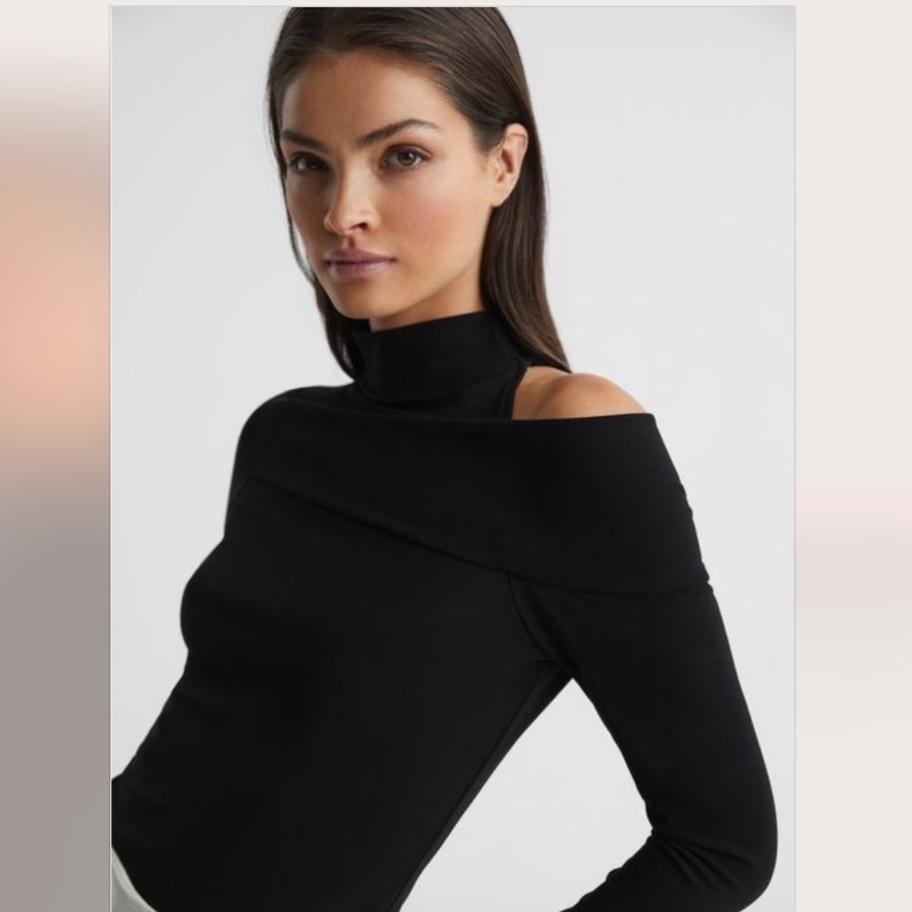 Reiss Amy High Neck Cut Out Shoulder Top NWT